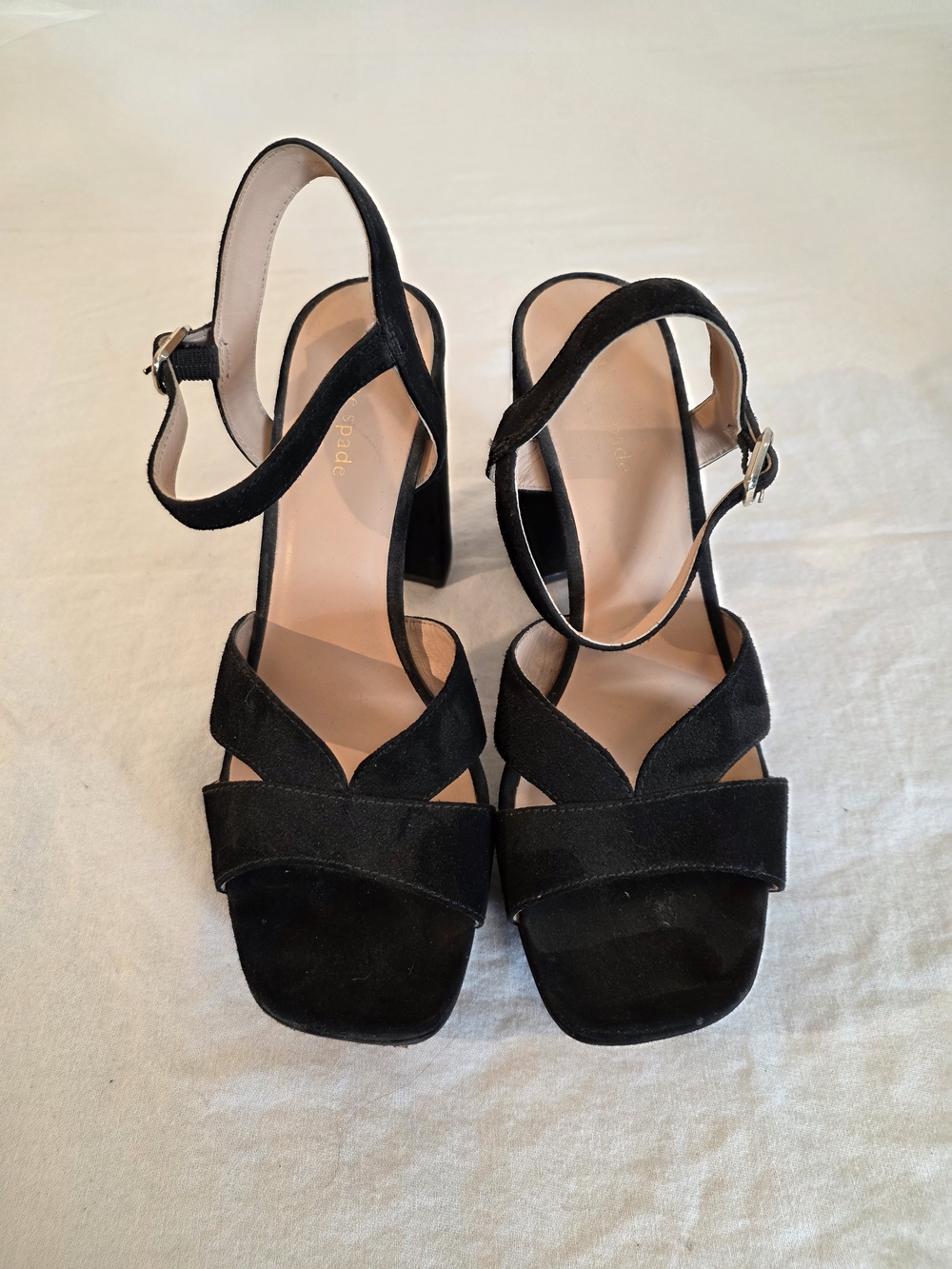 Kate Spade Black Suede Ankle-Strap Block Heels. 5 Inch Heels